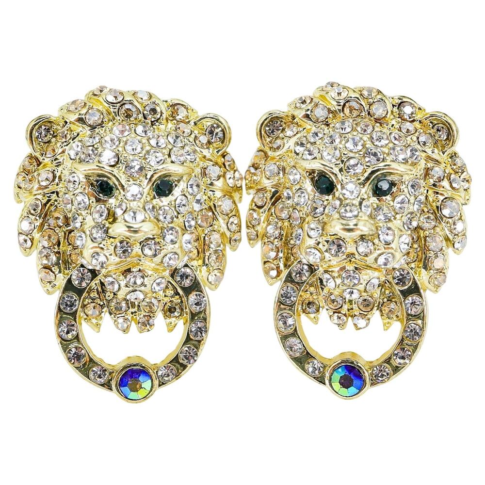 Heidi Daus Lion Hearted Rhinestone Door Knocker Pierced Earrings